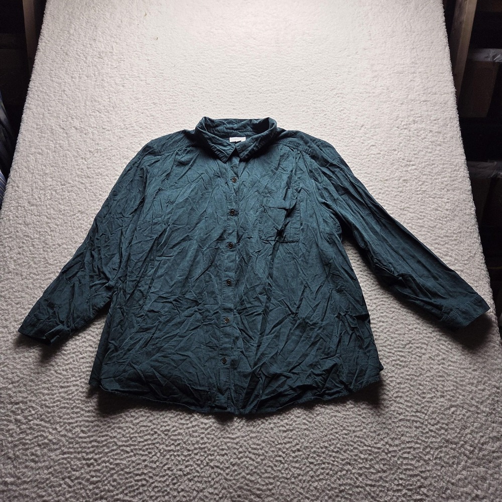 J. Jill Button Up Shirt Womens Small Green Long Sleeve Corduroy Tunic Top